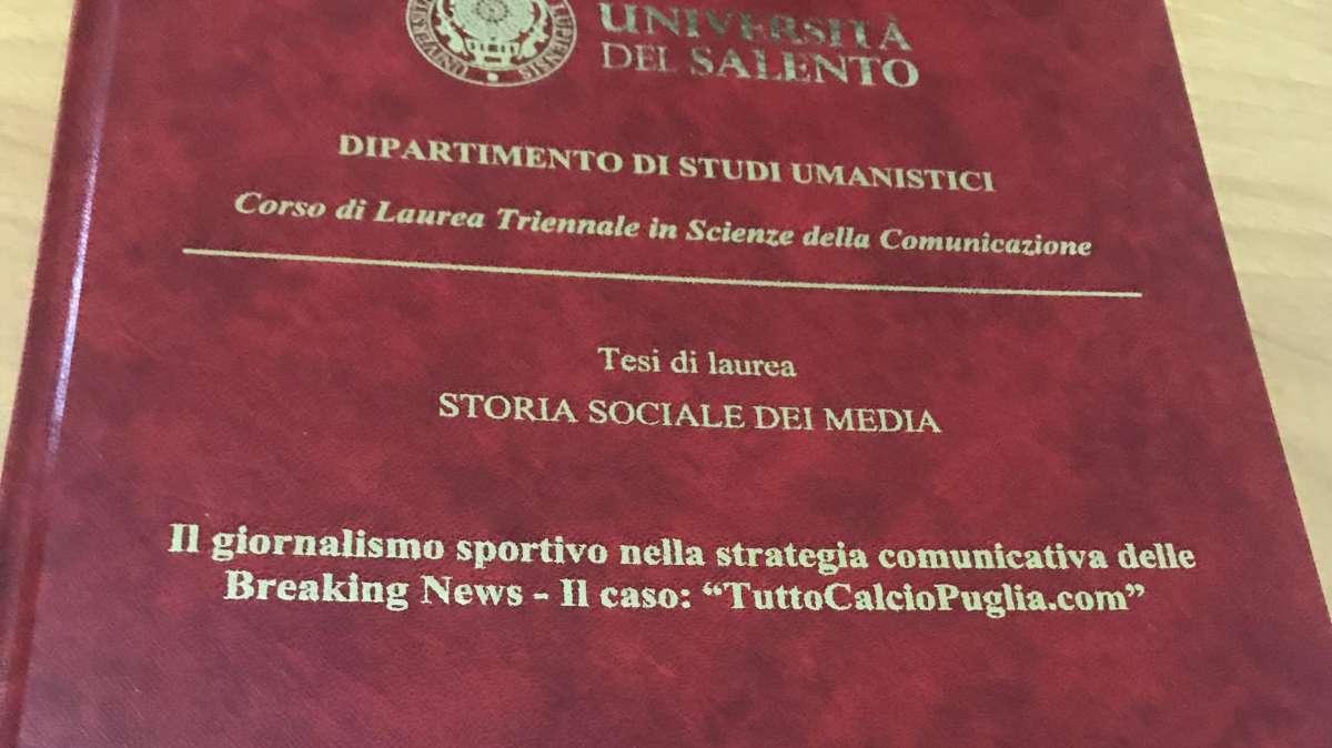 Dal web... all'Università: TUTTOcalcioPUGLIA.com finisce in una tesi di laurea