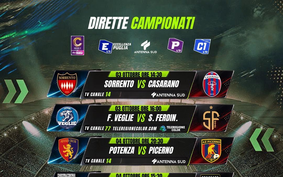 Il calcio su Antenna Sud: le partite in chiaro del 3 e 4 ottobre