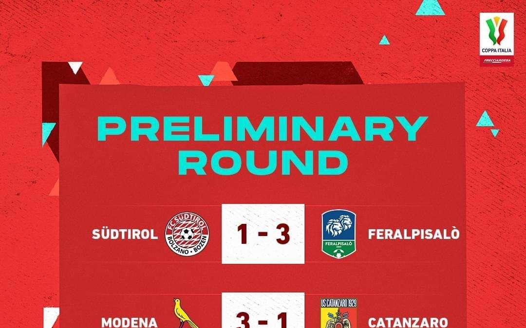 Coppa Italia, i risultati del turno preliminare: cade il Südtirol, ok Palermo