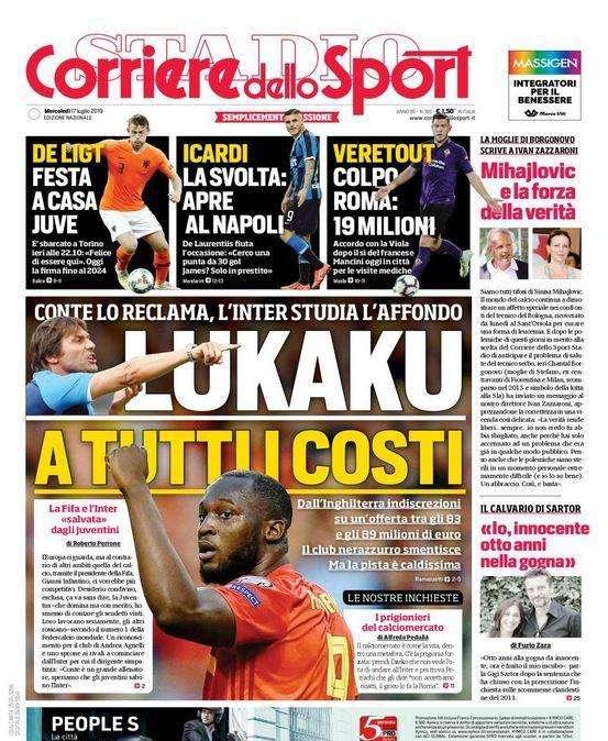 In edicola - La prima pagina odierna dei principali quotidiani sportivi