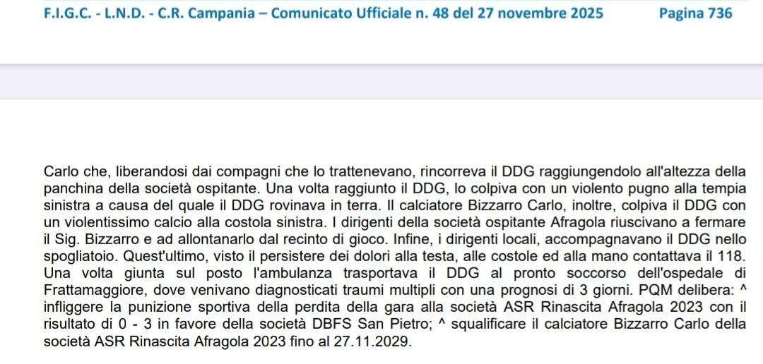 Rincorre l’arbitro e lo colpisce: la Lega interviene con una sanzione esemplare