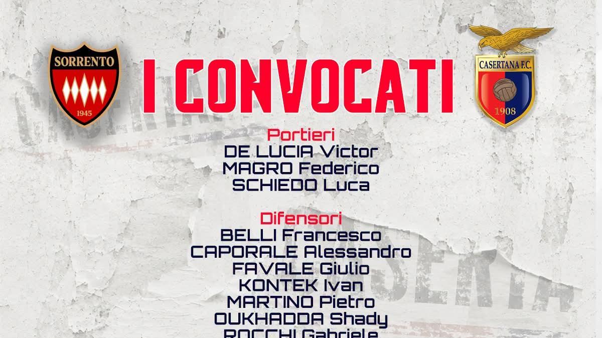 Casertana, gli stessi ventidue del Monopoli convocati anche per il Sorrento