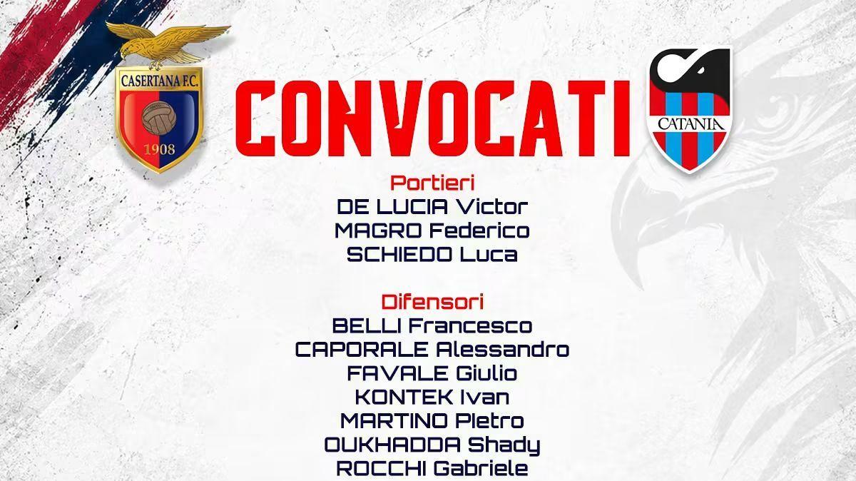 Casertana, in ventitré convocati per la gara col Catania. Fuori in tre