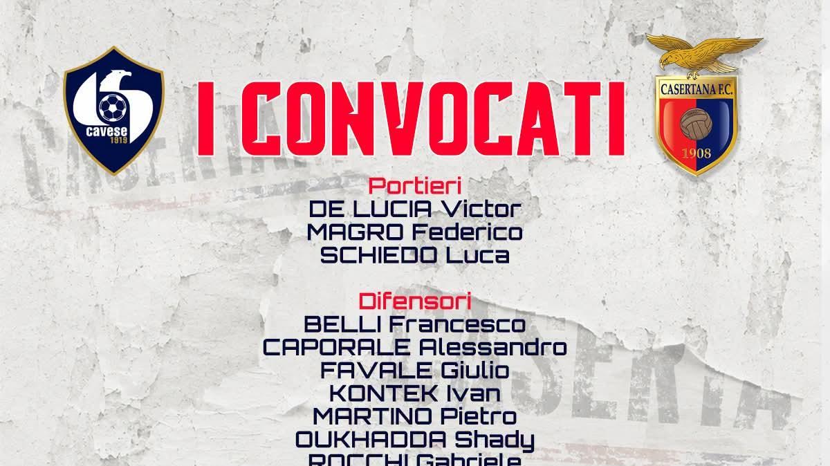 Casertana, ventitré i convocati per Cava