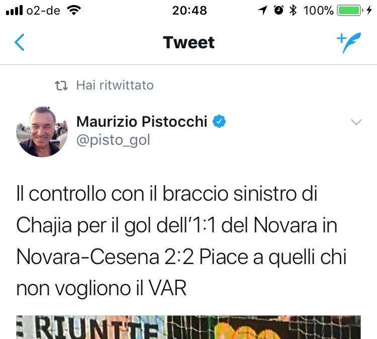 Pistocchi: "Il gol del Novara piace a quelli che non vogliono il VAR"