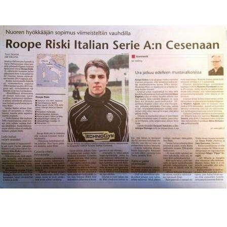 L'articolo apparso sulla stampa finlandese dedicato al neocesenate Roope Riski (fonte S. Severi)