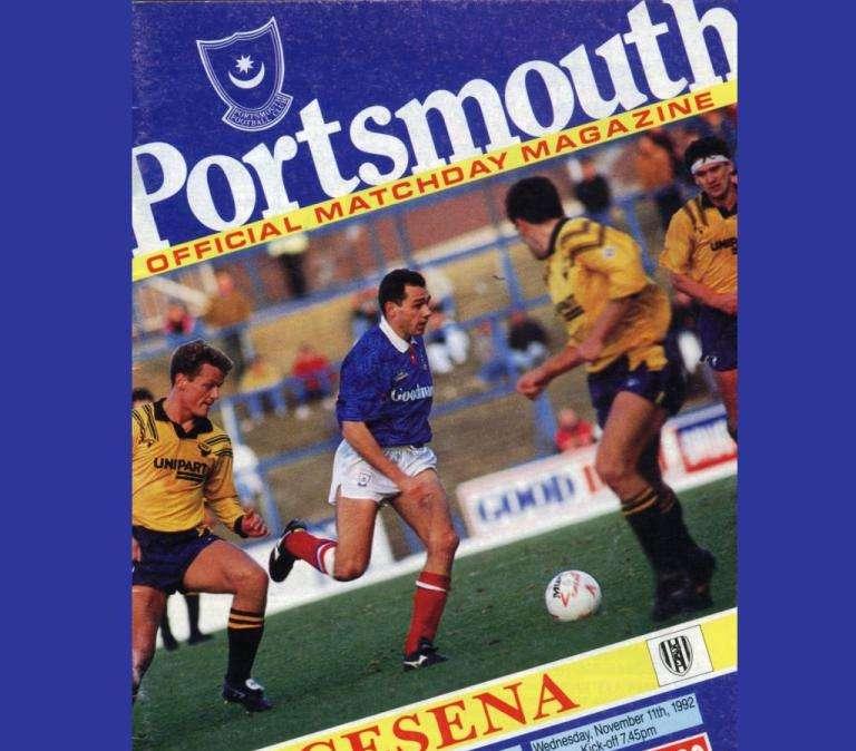 Il programma ufficiale di Portsmouth-Cesena messo in vendita al prezzo di una sterlina e 20 pence (11 novemnre 1992)
