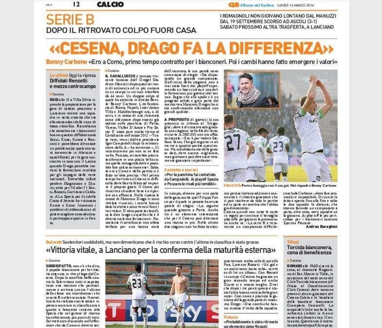 Carbone: “Fui contattato da Campedelli per la panchina del Cesena”- Il Resto del Carlino