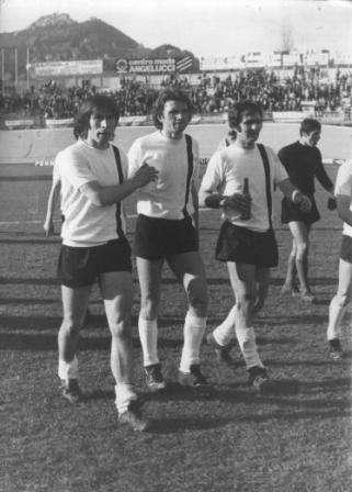 Carnevali (il terzo da sinistra) con Braida e Frosio in Varese-Cesena del 1972-73