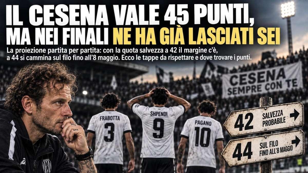 Il Cesena vale 45 punti, ma nei finali ne ha già lasciati 6