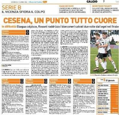 Un punto tutto cuore, ma il Cesena finisce con la lingua fuori. Il Resto del Carlino