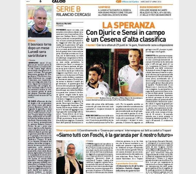 Con Djuric e Sensi è un Cesena d’alta classifica - Il Resto del Carlino