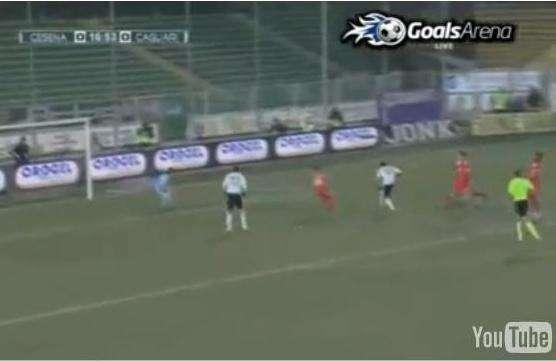 Il gol di Jimenez in Cesena-Cagliari (1-0)