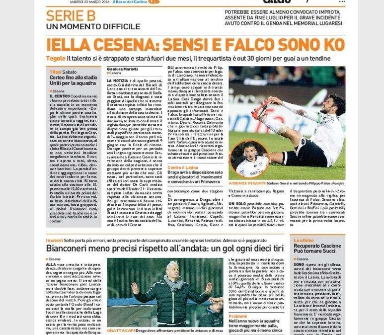 Sensi e Falco ko. Potrebbe essere convocato Improta - Il Resto del Carlino