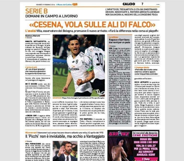 Il Carlino - “Cesena, vola sulle ali di Falco”
