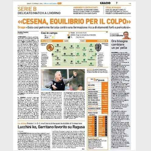 Il Carlino. "Cesena, equilibrio per il colpo"