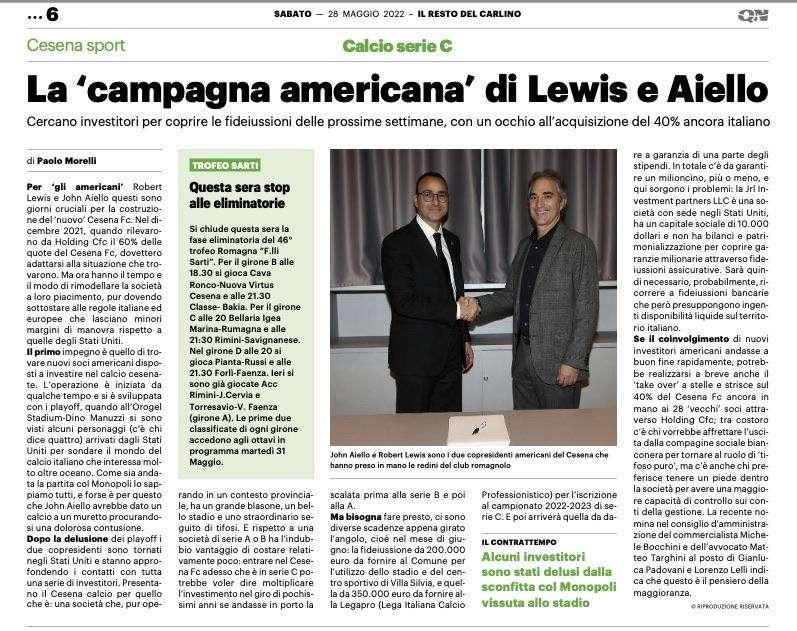 Cesena americano, serve un milione subito e "qui sorgono i problemi"