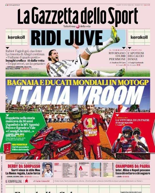 Gazzetta dello Sport, l'apertura sul derby d'Italia: "Ridi Juve"