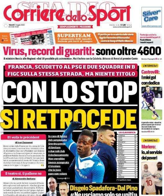 Corriere dello Sport: "Con lo stop si retrocede"