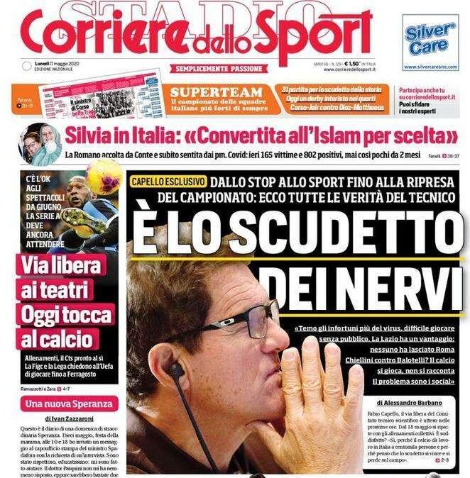Corriere dello Sport: "Via libera ai teatri. Oggi tocca al calcio"