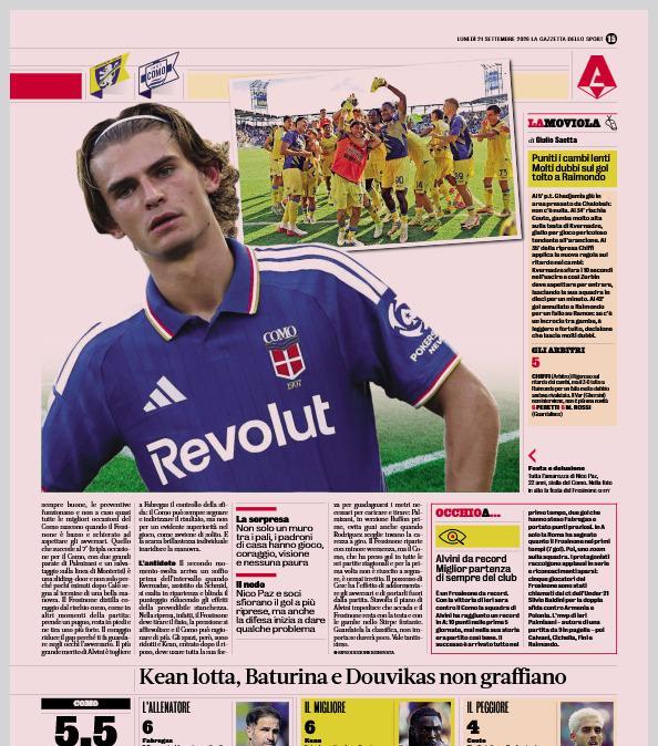 La Gazzetta dello Sport celebra il Frosinone: l'analisi del trionfo sul Como e i voti
