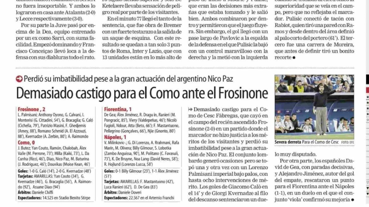 Il Mundo Deportivo commenta Frosinone-Como: l'analisi del 2-0 e i meriti dei giallazzurri
