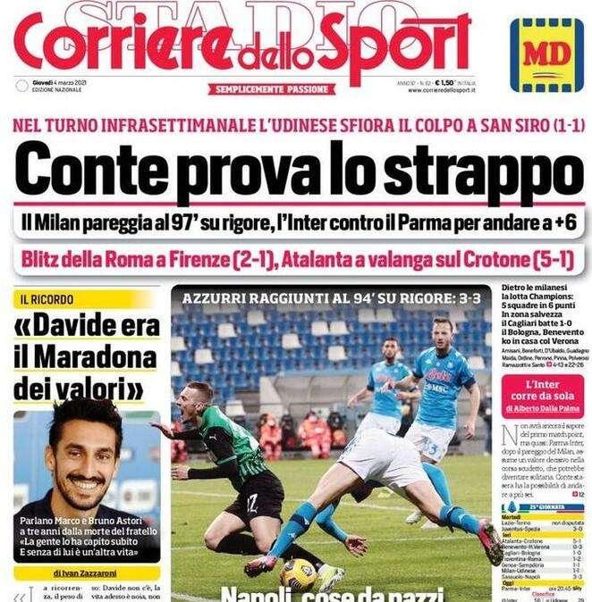 L'apertura del Corriere dello Sport: "Conte prova lo strappo"
