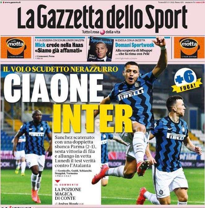 L'apertura de La Gazzetta dello Sport: "Ciaone Inter"