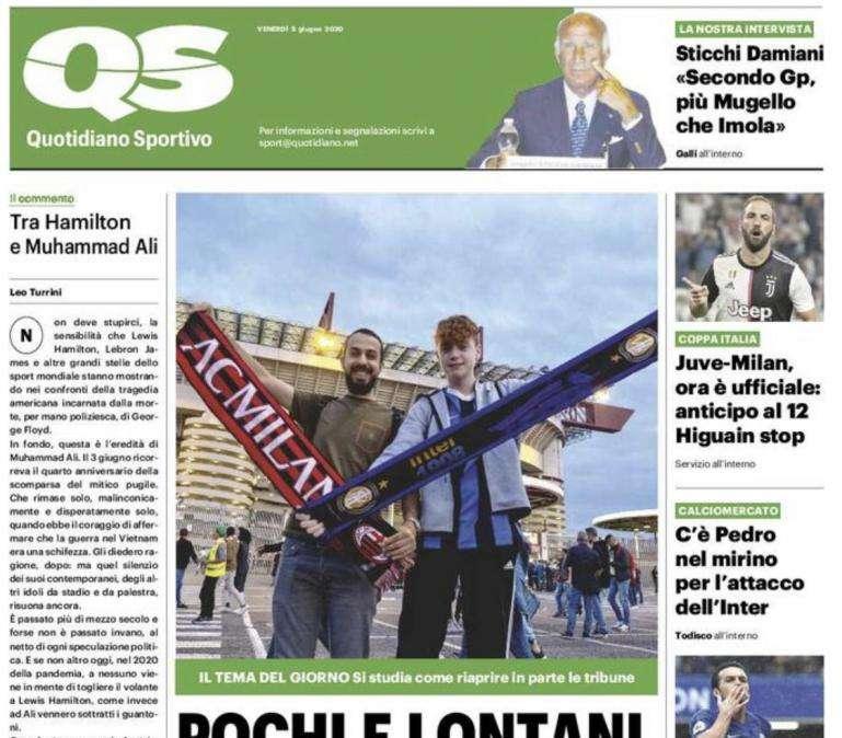 Quotidiano Sportivo in apertura: "Pochi e lontani tornano i tifosi?"