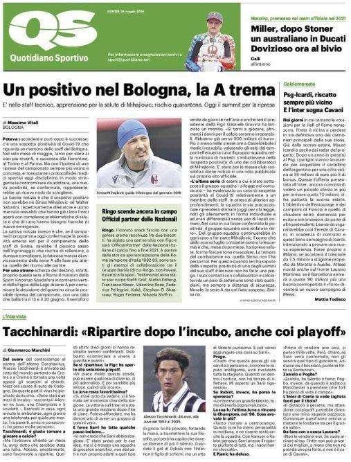 Quotidiano Sportivo:  "Un positivo nel Bologna, la A trema"