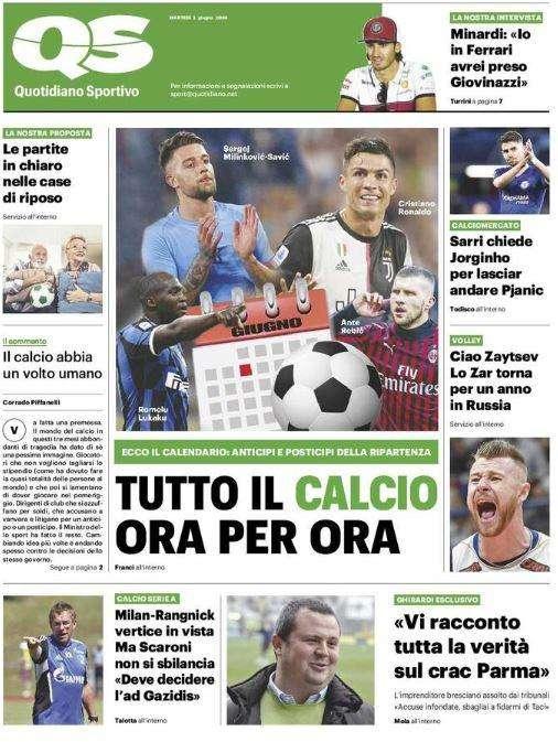 L'apertura del Quotidiano Sportivo sulla Serie A: "Tutto il calcio ora per ora"