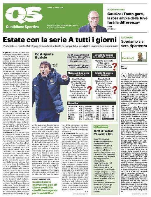 Quotidiano Sportivo: "Estate con la Serie A tutti i giorni"