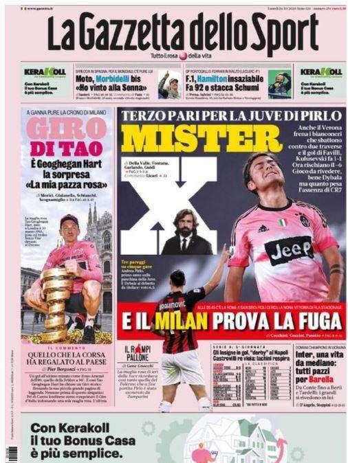 Gazzetta dello Sport sul pareggio di Juve-Verona: "Mister X"