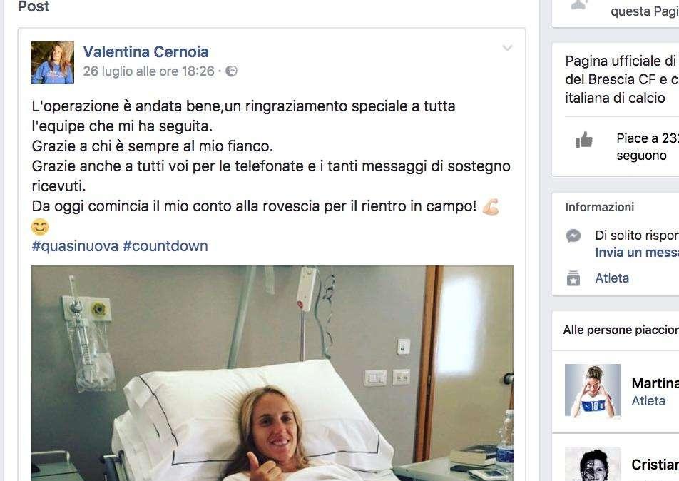 Calcio femminile, la Cernoia operata al crociato. Ora la Juve?