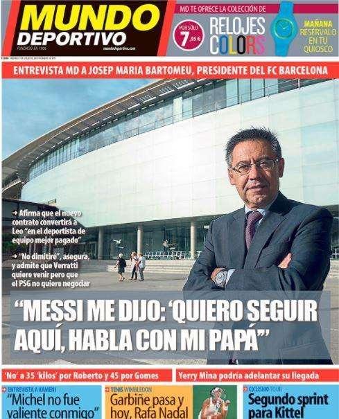 Bartomeu: "Verratti vuole il Barça, ma..."