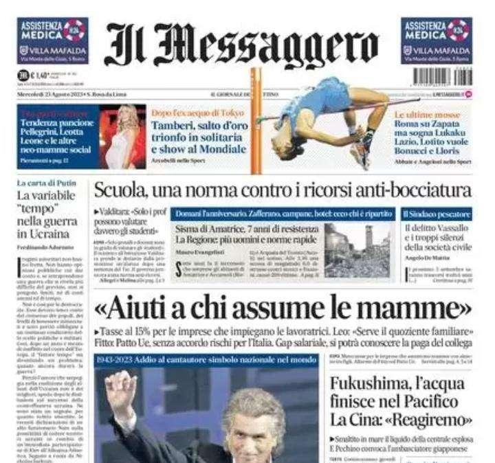 Il Messaggero - La Roma vuole Lukaku, Lotito chiede Bonucci 