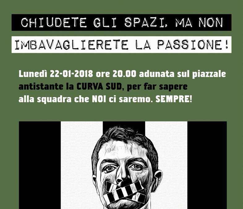 Gli ultras Juve non ci stanno: protesta contro la chiusura della Curva (volantino e comunicato)