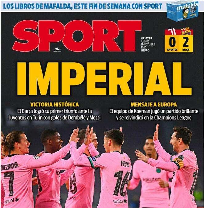 Sport sul 2-0 del Barcellona a Torino: "Imperiale, vittoria storica"