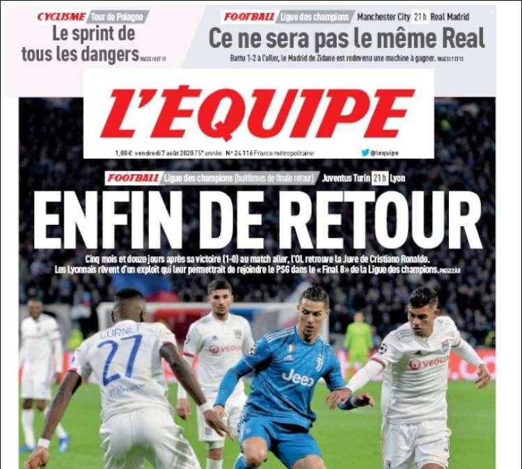 L'Equipe - Juve-Lione e City-Real, finalmente torna la Champions