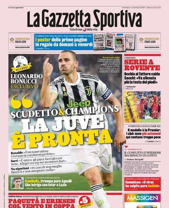 Gazzetta - Bonucci: “Scudetto & Champions la Juve è pronta”