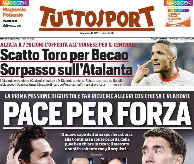 Tuttosport - Allegri, Chiesa e Vlahovic, pace per forza 