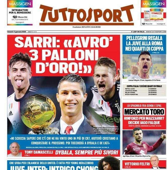 Tuttosport - Sarri: "Avrò 3 Palloni d'Oro!"