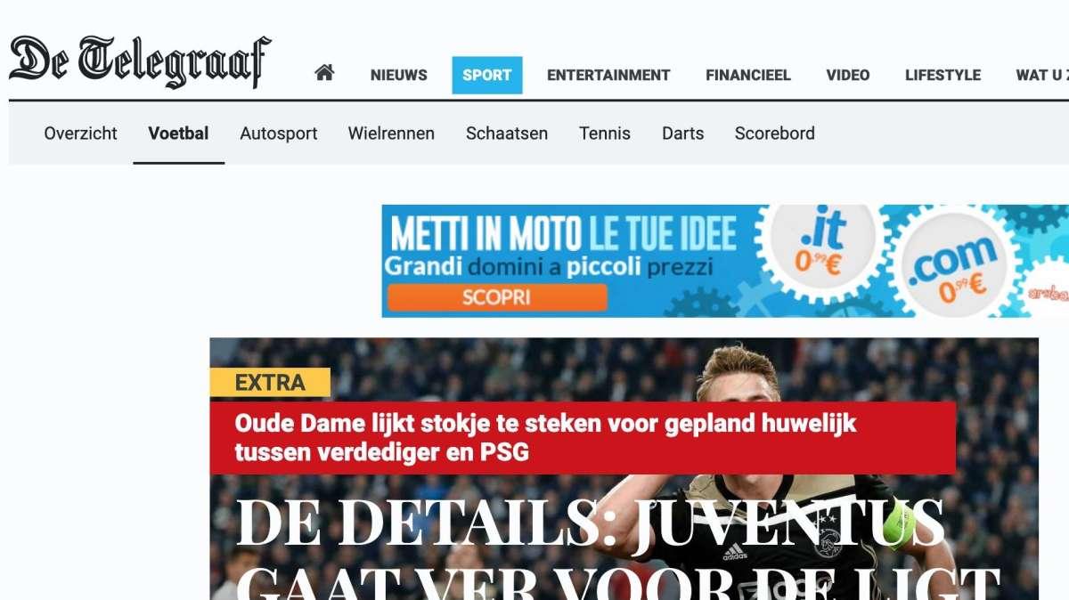 De Telegraaf - La Juve vuole chiudere per de Ligt: offerta da 70 milioni all'Ajax. Pronto maxi ingaggio per il difensore