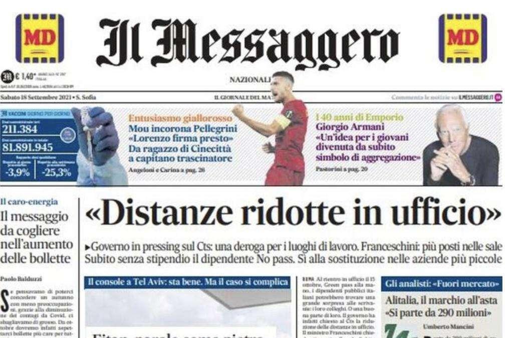 Il Messaggero - Pellegrini verso il rinnovo 