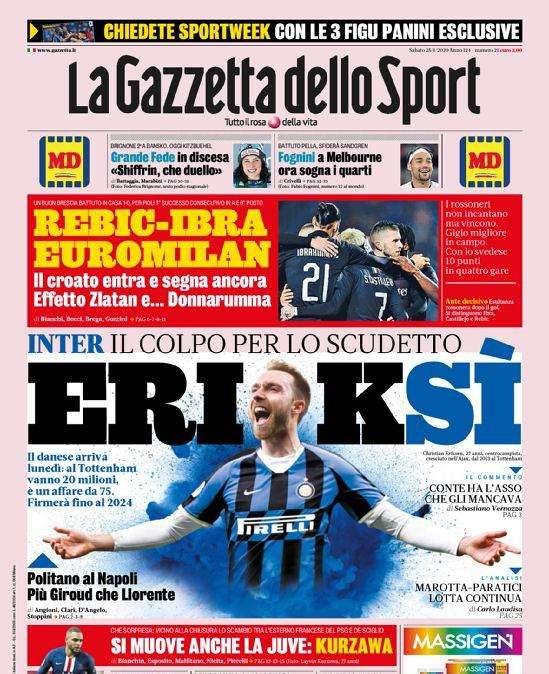 Gazzetta - Eriksen, il colpo scudetto, la Juve su Kurzawa