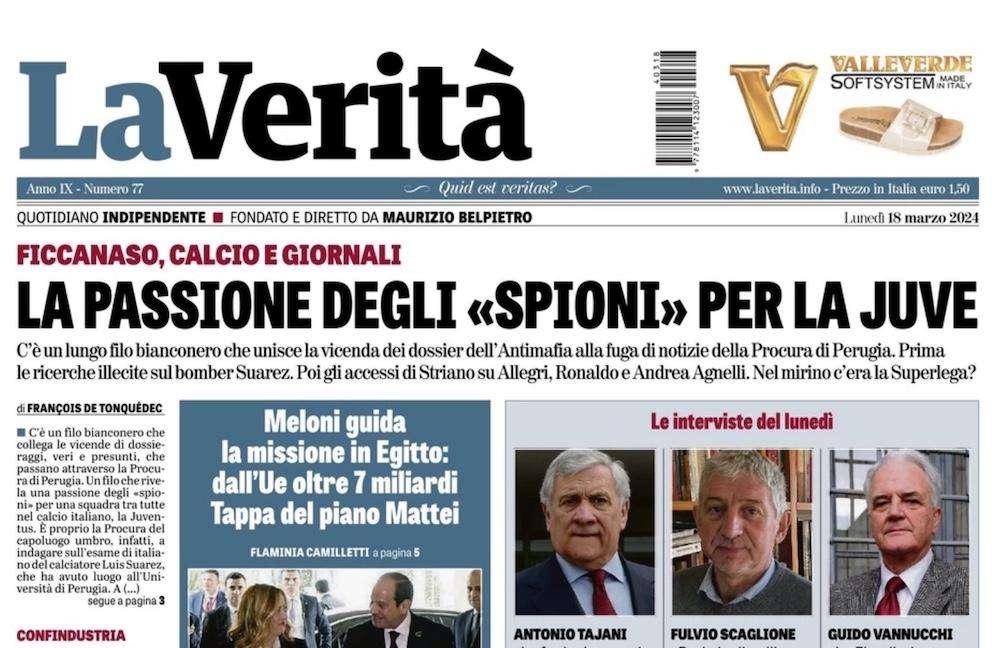 Scandalo dossieraggi, La Verità: "Caso Suarez, Agnelli, Superlega: gli «spioni» puntavano alla Juve. Procura di Perugia, Antimafia e la passione per i bianconeri..."