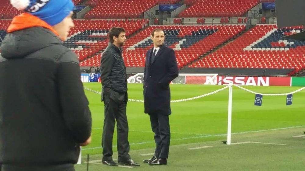 LIVE TJ - La Juventus sul manto di Wembley. Con Allegri c'è anche il Presidente Agnelli (FOTO)