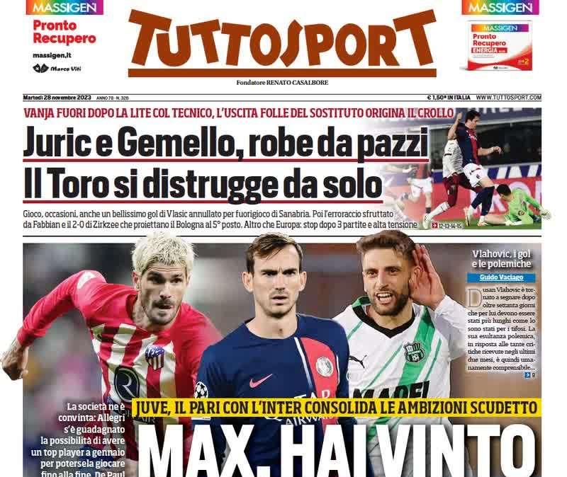 Tuttosport - Max, hai vinto il rinforzo
