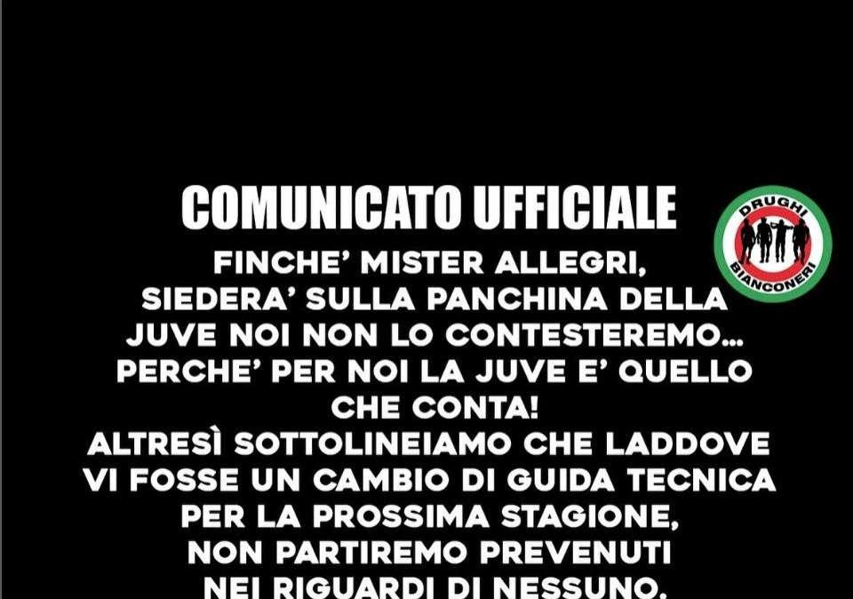 I Drughi avvisano: “Non contesteremo Allegri. Se vi fosse cambio allenatore non partiremo prevenuti nei riguardi di nessuno, purché…”