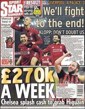Daily Star - Higuain, 270 Mila sterline a settimana 